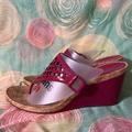 Coach Shoes | Coach Brook Women’s Fuchsia Patent Cork Thong Wedges Size 8.5 | Color: Pink | Size: 8.5