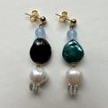 Anthropologie Jewelry | Handmade Freshwater Pearl Drop Earrings | Color: Blue/Gold | Size: Os