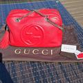 Gucci Bags | Gucci Soho Red Leather Bag Gg Logo Gold Chain Tassel W/Everything | Color: Gold/Red | Size: Os