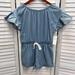 Jessica Simpson One Pieces | Jessica Simpson Girls Blue Chambray White Embroidered Shorts Romper Size 12 Nwt | Color: Blue | Size: 12