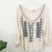 American Eagle Outfitters Tops | American Eagle Outfitters Boho Embroidered Cream Top Size Xl | Color: Black/Cream | Size: Xl