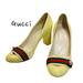 Gucci Shoes | Gucci Heels Pump Shoes Close Web Strap Yellow Cream | Color: Red/Yellow | Size: 7