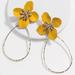 Anthropologie Jewelry | Anthropologie Gold Plated Mustard Yellow Oversized Floral Teardrop Hoop | Color: Gold/Yellow | Size: Os