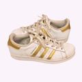 Adidas Shoes | Adidas Superstar White Gold Leather Sneakers Mens 5 Shoes Retro | Color: Gold/White | Size: 5