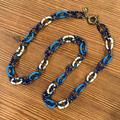 J. Crew Jewelry | J. Crew Enamel Chain Link Necklace- Navy, Turquoise & Off-White With Gold | Color: Blue/Cream | Size: Os