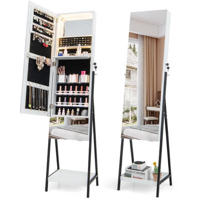 Costway Lockable Freestanding Jewelry Organizer with Full-Length Frameless Mirror-White