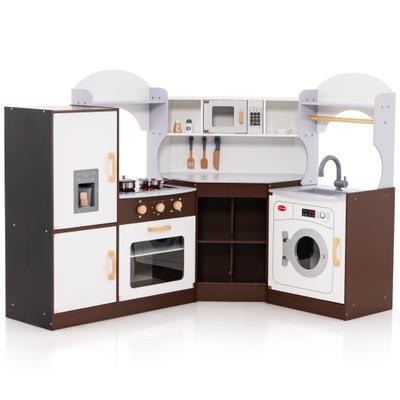 Costway Toddler Kitchen Playset with Ice Maker Microwave Oven Sink and Washing Machine for Kids 3+ Years Old