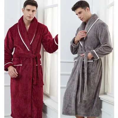 Winter Verdickte Korallen Fleece männer Nachtwäsche Lange Robe Warme Flanell Nachtwäsche Sexy Paar Bademantel Lose Hause Tragen Loungewear Image