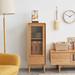 Solid Oak Storage Cabinet for Living Room Corner Cabinets Storage Table with Vintage Glass Door,2 Shelves,1 Drawers