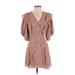 The Kooples Casual Dress - Mini V-Neck 3/4 sleeves: Tan Paisley Dresses - Women's Size 0 - Print Wash