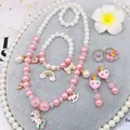 1 Set Unicorn Pink Heart Rainbow Necklace Ring Earrings Bracelet Imitation Pearl Kids Girl Children