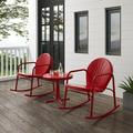 Maykoosh Classic Charm 3Pc Outdoor Metal Rocking Chair Set Bright Red Gloss - Side Table & 2 Rocking Chairs