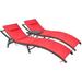 HBBOOMLIFE Patio Chaise Lounge Sets Outdoor Rattan Adjustable Back 3 Pieces Cushioned Patio Folding Chaise Lounge with Folding Table (Red)