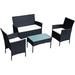 HBBOOMLIFE 4 Pcs Rattan Sofa Set Outdoor Garden Patio Cushioned Seat Wicker & Tempered Glass Coffee Table for Balcony Backyard (Black)