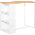 Bar Table with 3-Tier Storage Shelf Pub Desk Metal Frame and Thick Tabletop for Kitchen White