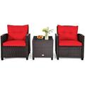 xrboomlife 3PCS Patio Set Outdoor Rattan Wicker Conversation Set Patio Bistro Sofa Set with Washable Cushions and Tempered Glass Top Coffee Table