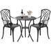 xrboomlife Black Cast Aluminum Bistro Set 3 Piece Outdoor Small Patio Table and Chairs with Umbrella Hole Outdoor Bistro Set for Front Porch Set Woven Patio Set for Garden Yard(Black)