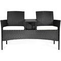 HBBOOMLIFE Conversation Set with Table and Two Removable Cushions Rattan Wicker Chairs and Table Set for Patio Garden Baloney and Lawn Outdoor Porch Sets Loveseat (Black+Beige)