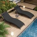 HBBOOMLIFE Patio Chaise Lounge Set 3 Pieces Outdoor Lounge Chair Outdoor Wicker Lounge Chairs with Table Folding Chaise Lounger for Poolside Backyard Porch Black