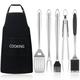 BBQ Grill Accessories Kit Anpro 5PCS BBQ Tool Set with Silicone Basting Brush Cleaning Brushes 3 In 1Spatula Additions Apron Long-Handled Fork & Grill Tongs for Men Women Cooking Outdoor Camping