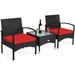 xrboomlife 3 PCS Patio Wicker Rattan Set Rattan Chair with Coffee Table High Load Bearing Chair Conversation Sets for Patio Garden Lawn Backyard Pool (Black)