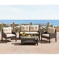 HBBOOMLIFE 4-Piece Patio Set Outdoor Rattan Wicker Sofa Set with Cushions & Coffee Table Conversation Sofa Set with Tempered Glass Table Top and (Brown-Yellow) (OT008)