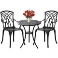 xrboomlife Patio Bistro Set 3 Piece Outdoor Bistro Set Cast Aluminum Bistro Table and Chairs Set of 2 with Umbrella Hole Rust-Resistant Garden Table and Chairs Bronze