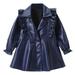 Fesfesfes Girls Jackets Long Dress Faux-Leather Trench Coat Long Sleeve Skirt Coat Girls Versatile Top Clearance