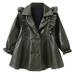 Fesfesfes Girls Jackets Long Dress Faux-Leather Trench Coat Long Sleeve Skirt Coat Girls Versatile Top On Sale