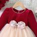 eczipvz Baby Girl Clothes Little Girls Tulle Dresses Long Sleeves Bow Toddler Velvet Dress forChristmas Party Little Girls Fall (Red 4-5 Years)