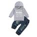 Wallarenear 2Pcs Baby Boys Hoodie Sweatshirt Tops Denim Ripped Jeans Pants Fall Winter Suit