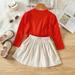 eczipvz Baby Girl Clothes Toddler Kids Baby Girls Long Sleeve Red T Shirt Tops Button Pleated Skirts 2PCS Princess Outfits Big (Red 2-3 Years)