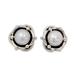 Regal Aura,'Cultured White Pearl and Sterling Silver Button Earrings'