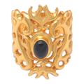'Traditional 22k Gold-Plated Cocktail Ring with Onyx Cabochon'