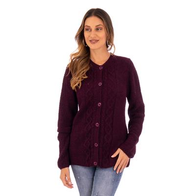'Knit Soft 100% Alpaca Button-Up Sweater in Bordeaux Hues'