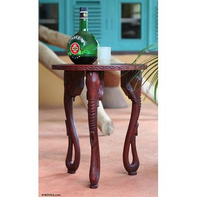 Wood accent table, 'Elephants' - African Wood Acce...