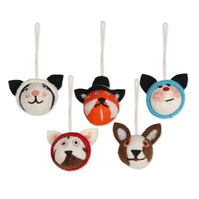 Meow-y Christmas,'Set of 5 Wool Felt Cat Ornaments...