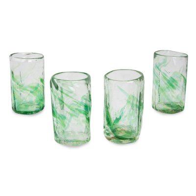 Jade Mist,'Set of 4 Clear Green Blown Glass Shot Glasses'