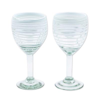 Luxury Spiral,'Pair of White Handblown Wine Glasses with Spiral Motifs'