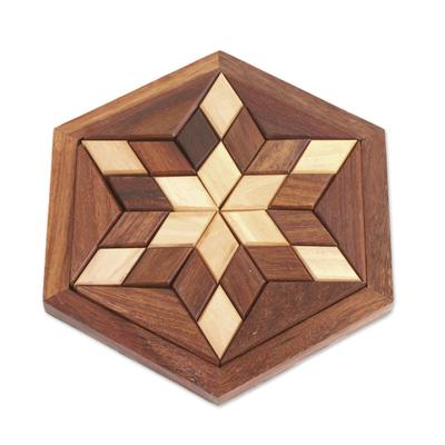 Rhombus Star,'Handcrafted Star-Shaped Wood Puzzle from India'