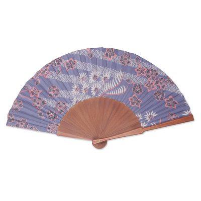 Java Garden,'Women's Silk Batik Fan with Floral Motifs'