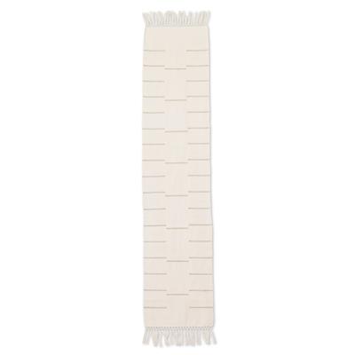 'Hand-Woven Ivory Cotton Table Runner with Stripes...