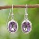 Purple Focus,'Polished Three-Carat Oval Amethyst Dangle Earrings'