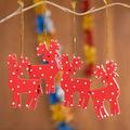 '4 Hand-Painted Red & White Wood Reindeer Christmas Ornaments'