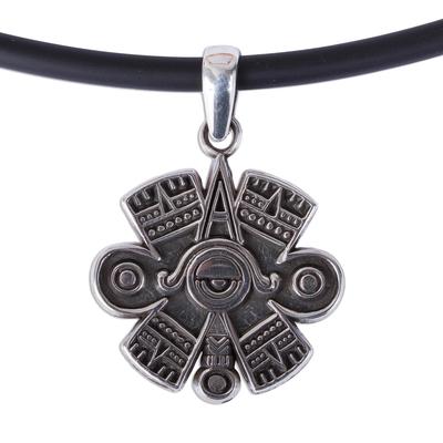 Aztec Eye,'Men's Aztec Eye Sterling Silver Pendant Necklace from Taxco'