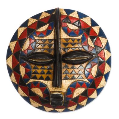 Multicolored Designs,'Triangle Pattern African Wood Mask from Ghana'