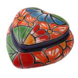 Floral Heart,'Heart-Shaped Talavera-Style Ceramic Decorative Box'