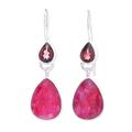 'Sterling Silver Pear-Shaped Iolite and Garnet Earrings'