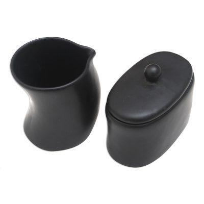 Sweet Morning in Black,'Black Ceramic Creamer and Sugar BowlSet (Pair)'