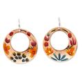 Floral Wreath,'Reclaimed Copper Hand Painted Dangle Earrings from Mexico'